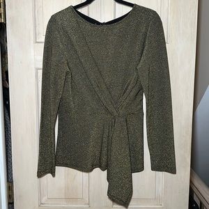 Donna Karan NWT | Elegant Metallic Gold Twisted Knot Detail Top
